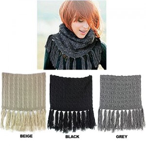 Scarf - Double Layer Cable Knitted With Fringes Neck Warmer @Fashion-bag.com