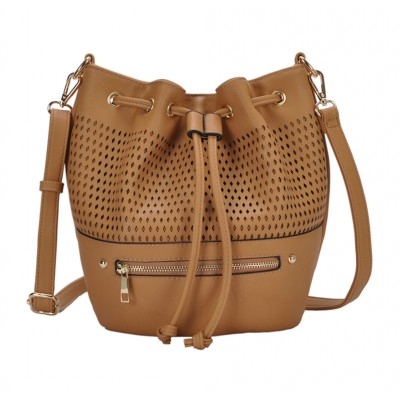 $39.99 - Draw String Bucket Bag w/ Detachable Shoulder Strap - Camel @Fashion-bag.com - Your Handbags, Purses and Accessories Store.