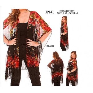 $14.99 Shawl Cardigan w/ Tassels - Flowers - Black @Fashion-bag.com