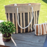 ON SALE!@$29.95 - Jute Tote: Stripes w/ Cotton Cable Loop Handles - BG-JTT105@StrawGoGo.com - Your Straw Bags and Hats | Bags and Accessories Store. - Straw Bags