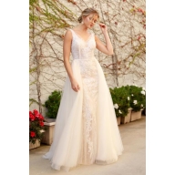 $228 Wedding Dress - Sheer Laces Long Fitted A-line Floor Drape Ruffles Gown - CH-NAE474 @FashionGoGo.com - Bridal Gowns