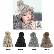 Beanie Caps - Chunky Knitted Cable Hats w/ Pom Pom : FashionWholesaler.com - Wholesale Fashion Hats and Scarves - Hats 