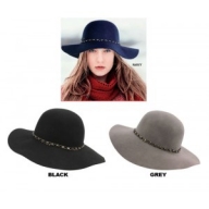 Wool Felt Big Brim Hats w/ a Rhinestone Chain Band @Fashion-bag.com - Hats 