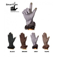 Glove - SmartTips Glove - Solid Fabric w/ Rabbit Fur Trim @Fashion-bag.com - Gloves