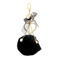 $12.99 Fur Pom Pom Key Chain w/ Rhinestone Accent Heart Charm @Fashion-bag.com - Key Chains