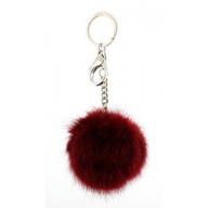 Key Chain - Rabbit Fur Pom Pom - Burgundy  @Fashion-bag.com - Key Chains
