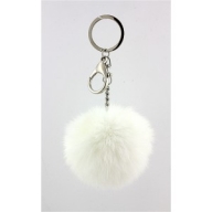 Key Chain - Rabbit Fur Pom Pom - White @Fashion-bag.com - Key Chains