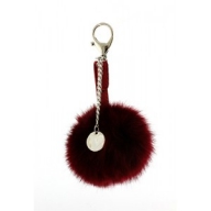 Key Chain - Rabbit Fur Pom Pom w/ metal disc - Burgundy @Fashion-bag.com - Key Chains