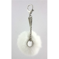 Key Chain - Rabbit Fur Pom Pom w/ Metal Disc - White @Fashion-bag.com - Key Chains