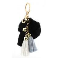 Key Chain - Rabbit Fur Pom Pom w/ Tassel - Black @Fashion-bag.com - Key Chains