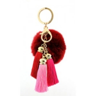 Key Chain - Rabbit Fur Pom Pom w/ Tassel - Burgund @Fashion-bag.com - Key Chains