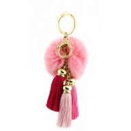 Key Chain - Rabbit Fur Pom Pom w/ Tassel - Pink @Fashion-bag.com - Key Chains