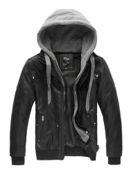 Men's Removable Hood Leather Perforated Biker System Jacket - wantdojacket