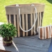 ON SALE!@$29.95 - Jute Tote: Stripes w/ Cotton Cable Loop Handles - BG-JTT105@StrawGoGo.com - Your Straw Bags and Hats | Bags and Accessories Store.