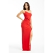 $122 One Shoulder Knotted Maxi Slit Dress @FashionGoGo.com