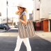 ON SALE! @ $34.95 - Jute Tote: Stripes w/ Cotton Woven Loop Handles - BG-JTS102 - Jute Tote Bags @ StrawGoGo.com - Your Straw Bags and Hats Store.