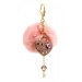 Fur Pom Pom Key Chain w/ Rhinestone Accent Heart Charm @Fashion-bag.com