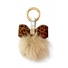 $14.99 Fur Pom Pom Key Chain w/ Rhinestone Accent Leopard Print Bow - Toupe @Fashion-bag.com