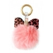 $14.99 Fur Pom Pom Key Chain w/ Rhinestone Accent Leopard Print Bow - Pink @Fashion-bag.com