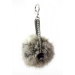 Key Chain - Rabbit Fur Pom Pom w/ Metal Disc - Gray @Fashion-bag.com