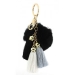 Key Chain - Rabbit Fur Pom Pom w/ Tassel - Black @Fashion-bag.com